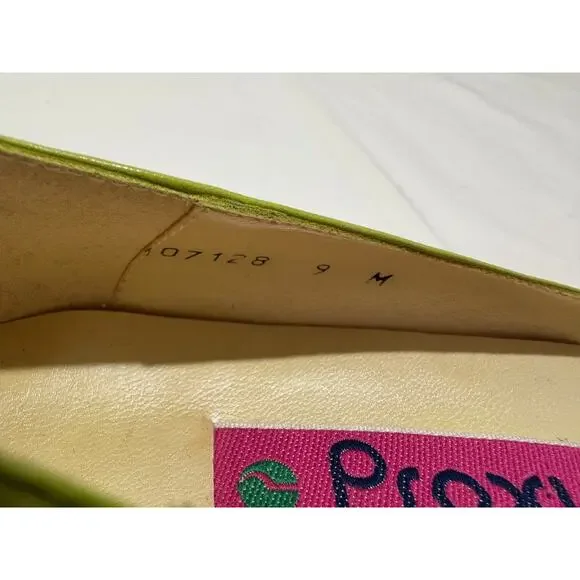 Vintage Y2K Womens Shoes 9M Leather Bright Floral Pointed Toe Lime Green Spain - Picture 3 of 9